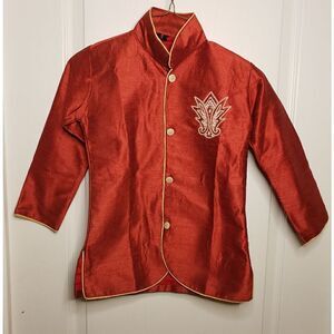 India Kurta Red with White Beading Size 4/5 EUC